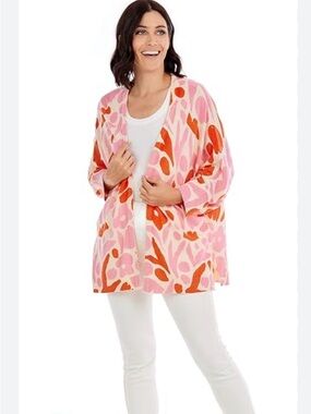 Mud Pie Pink & Orange Floral Knit Cardigan